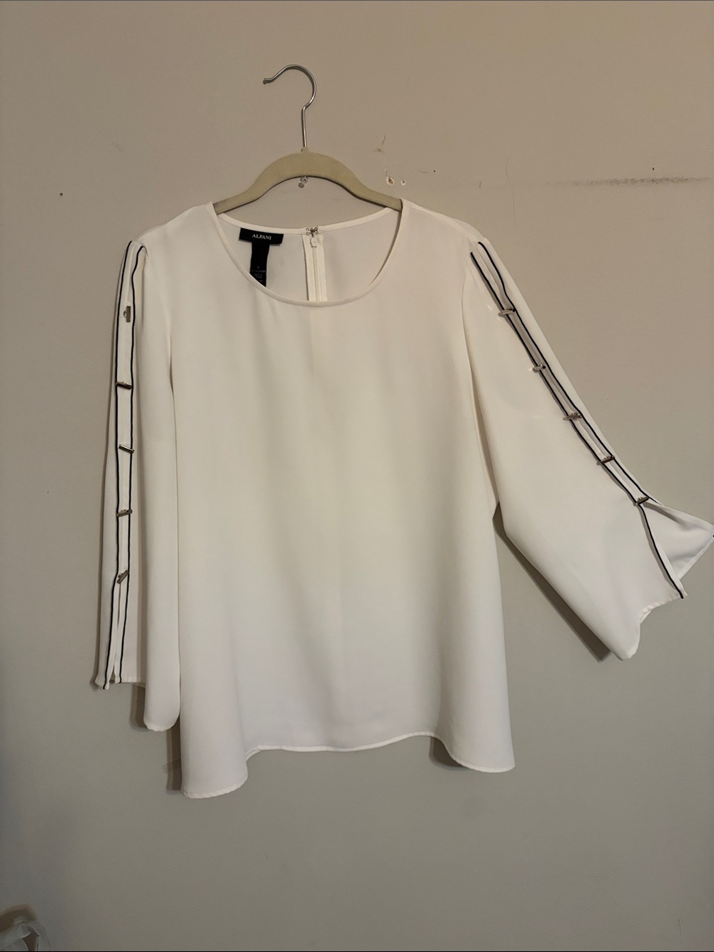Alfani White Blouse with Black Trim Sleeve Detail